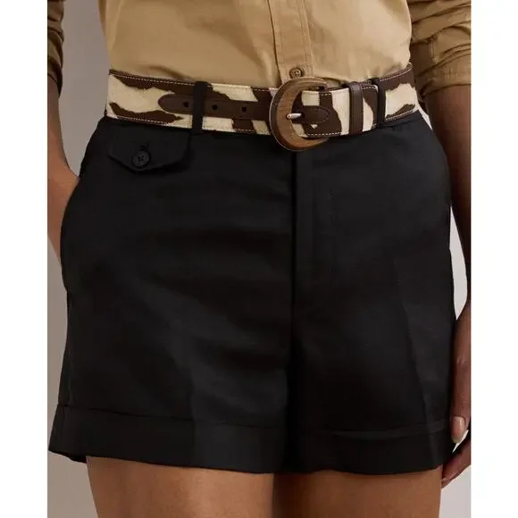 Lauren Ralph Lauren Women's Pleated Linen-Blend Twill Shorts Black Size 16 2030 - Picture 3 of 3